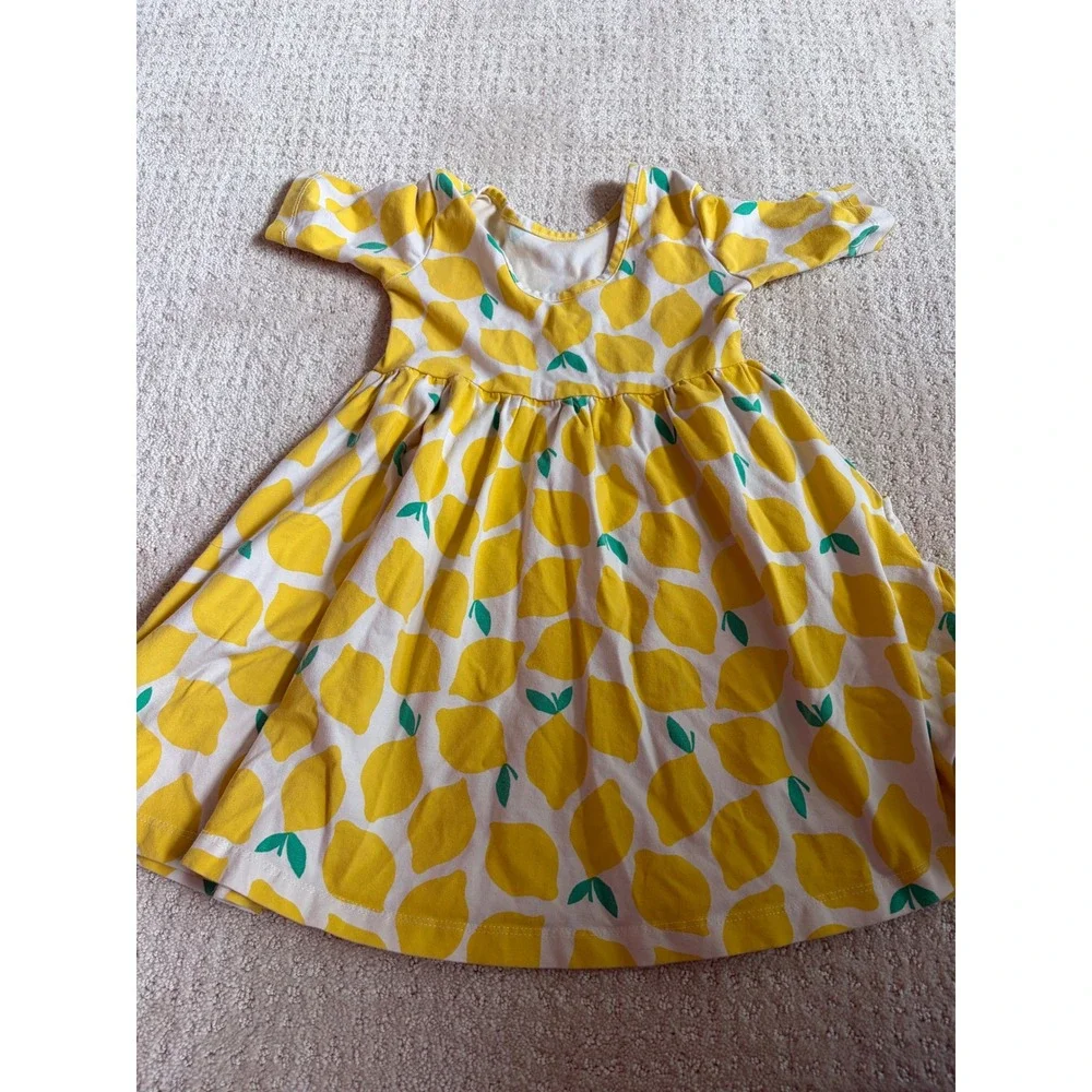Hanna Andersson Dress Girls 4 Yellow Lemon Print Skater Cotton Pockets